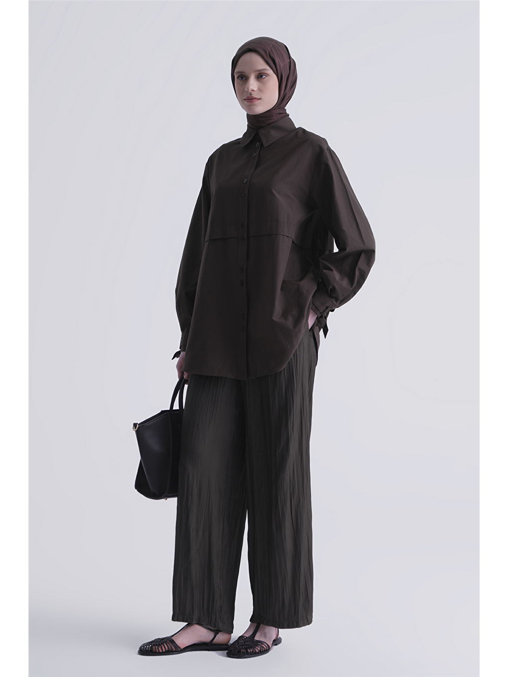 Kırışık Efektli Pantolon Kahverengi