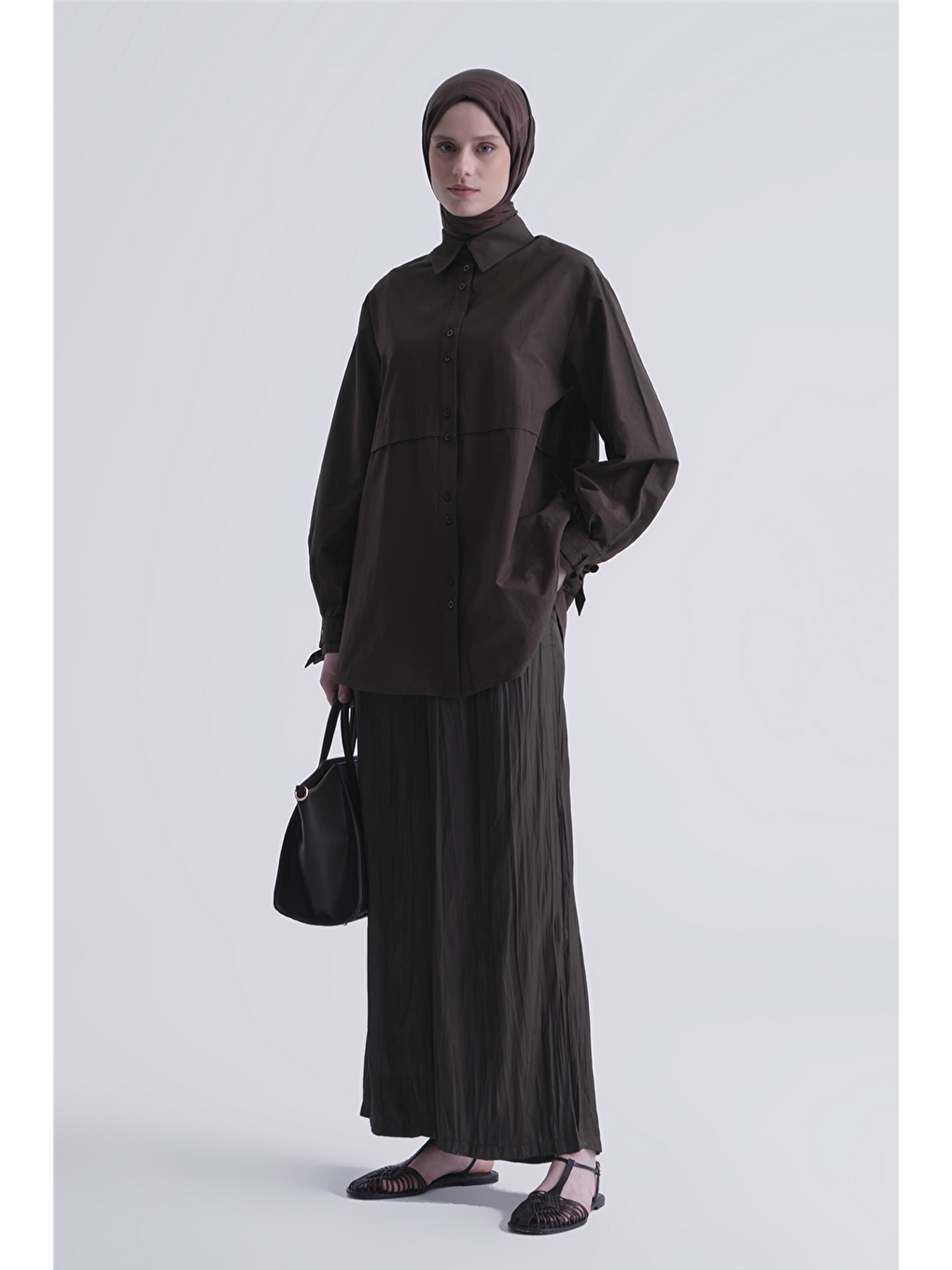 Kırışık Efektli Pantolon Kahverengi-1