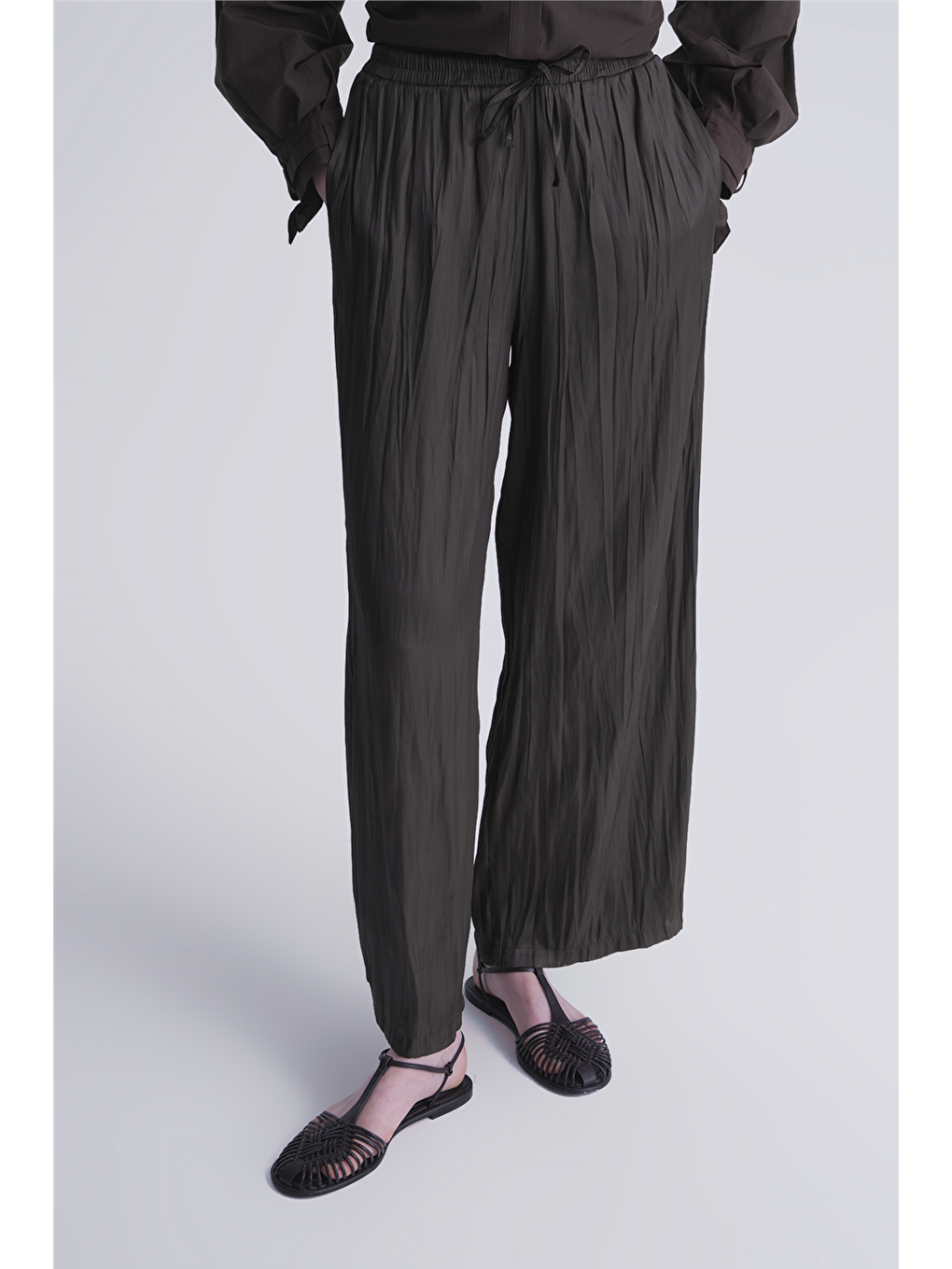 Kırışık Efektli Pantolon Kahverengi-2