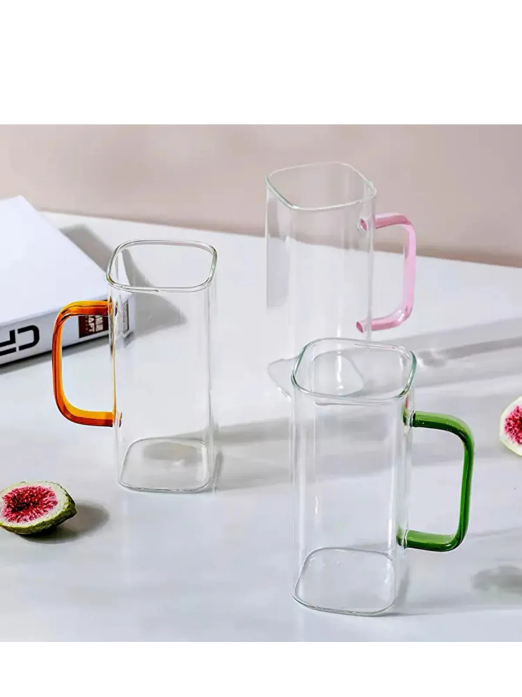 Gri Kare Cam Füme Kulplu Meşrubat Süt Su Bardağı 350 ml 3 Adet-4