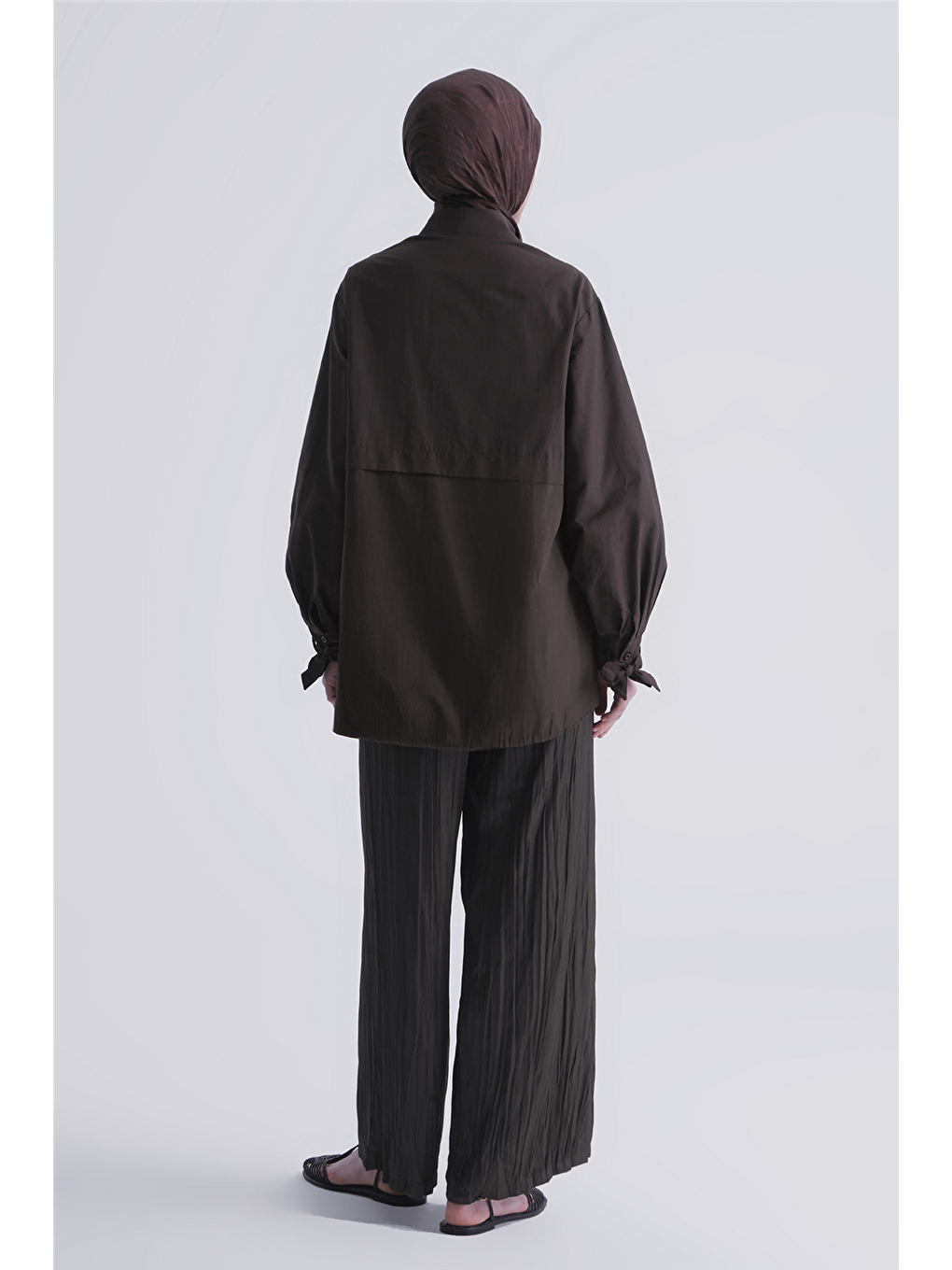 Kırışık Efektli Pantolon Kahverengi-3