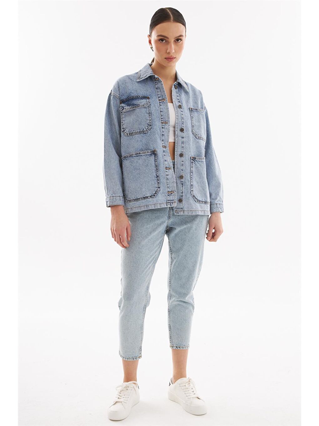 Explode Açık Mavi Kadın Oversize Denim Ceket Açık Mavi