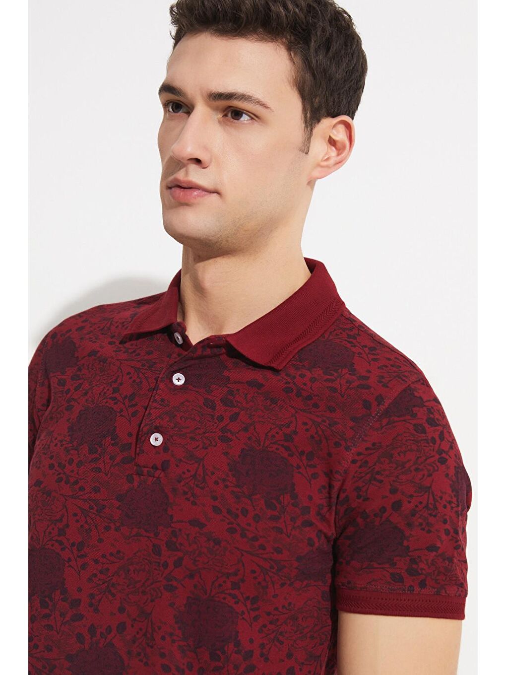 Bordo Polo Yaka Kısa Kollu Desenli Erkek Tişört