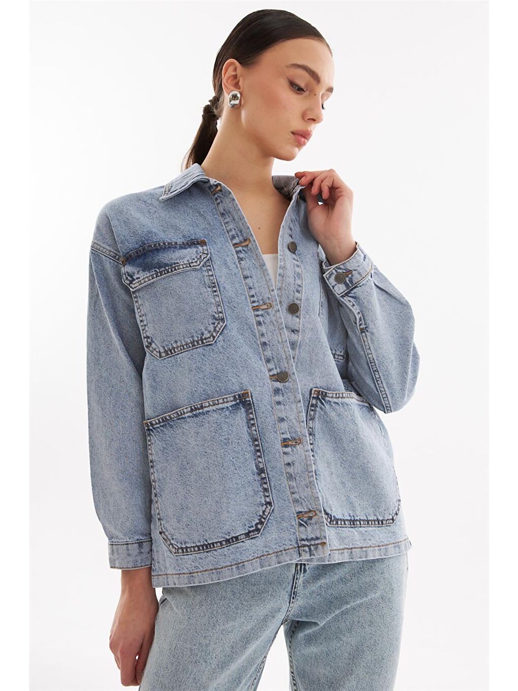 Explode Açık Mavi Kadın Oversize Denim Ceket Açık Mavi - 4