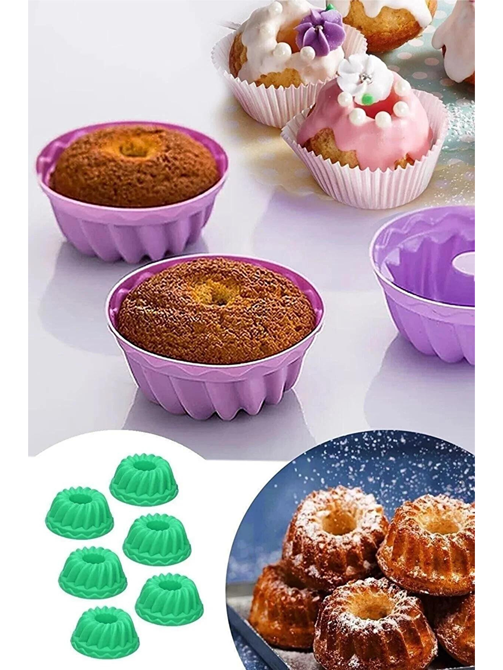 Kitchen Design Lab Mavi 18'li Silikon Mini Kek Kalıbı - Muffin Kalıbı 18 Adet Göbekli Kek Kalıbı - 1