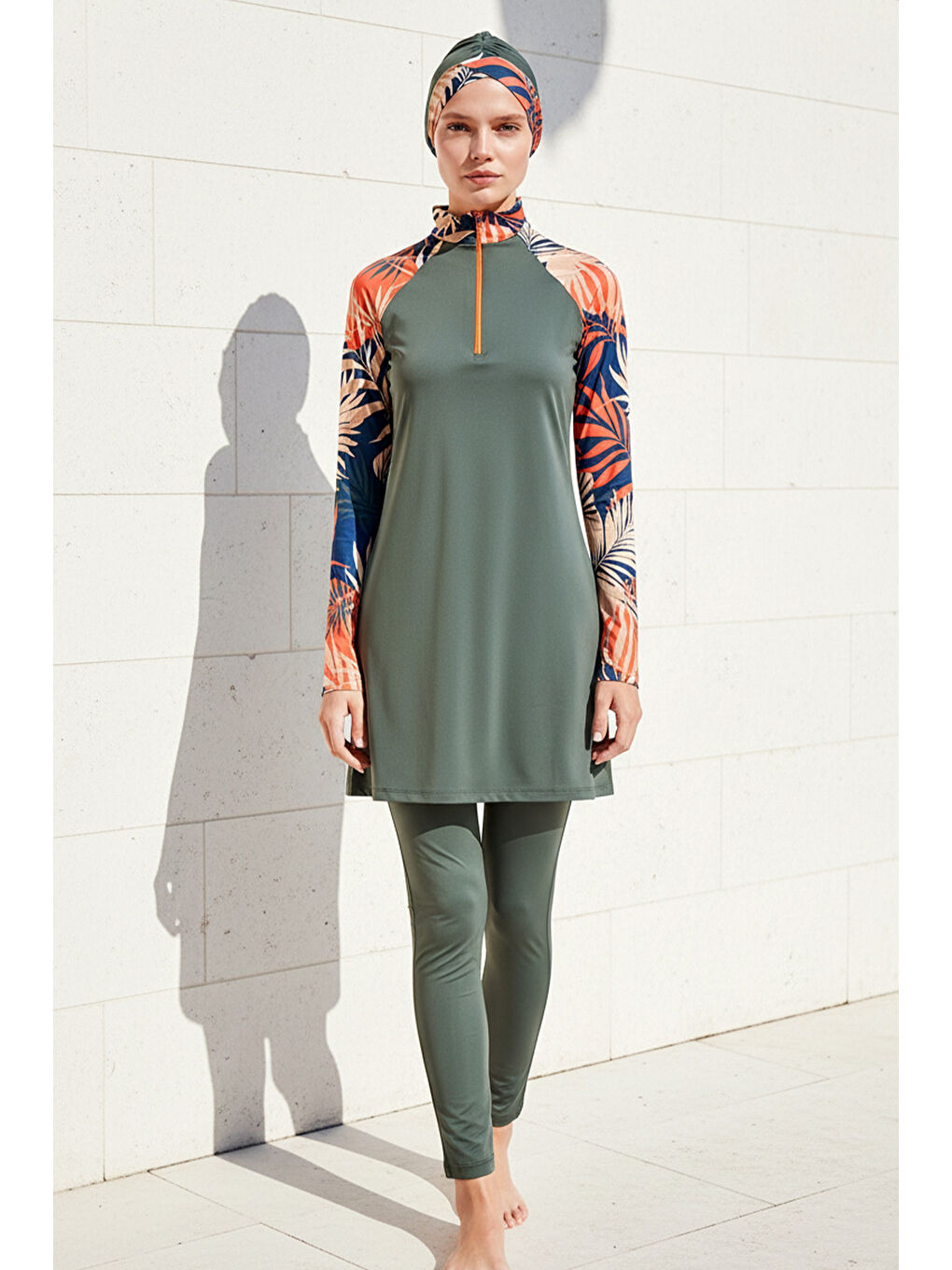 Tesettür Mayo 4’lü Tam Kapalı Desenli Haki M2229