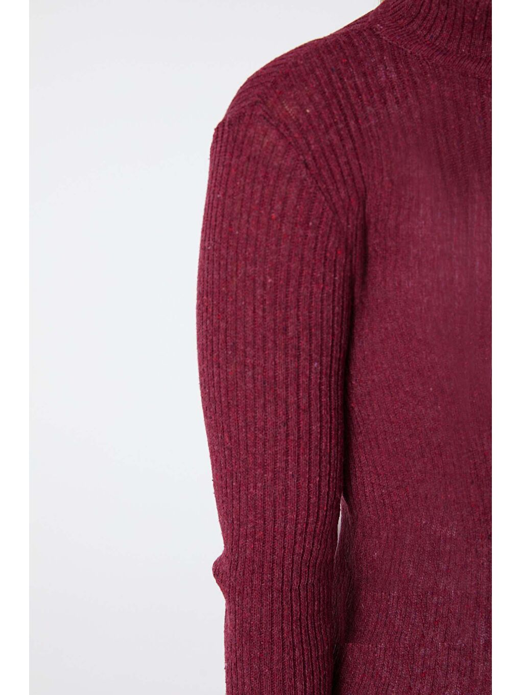 Yarım Balıkçı Yaka Kadın Bordo Triko Kazak - 23538-3