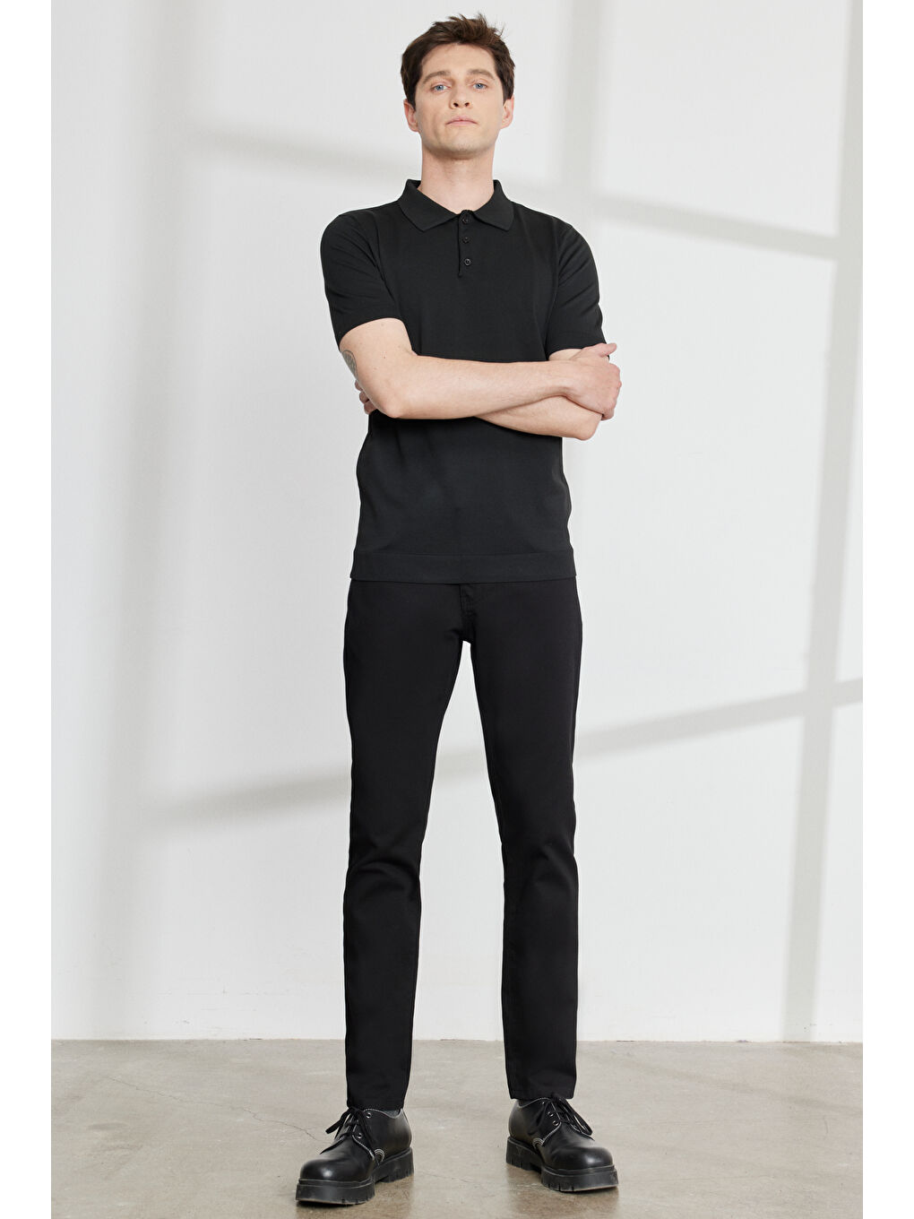 Erkek Siyah Slim Fit Dar Kesim 5 Cep Armürlü Esnek Pantolon-1
