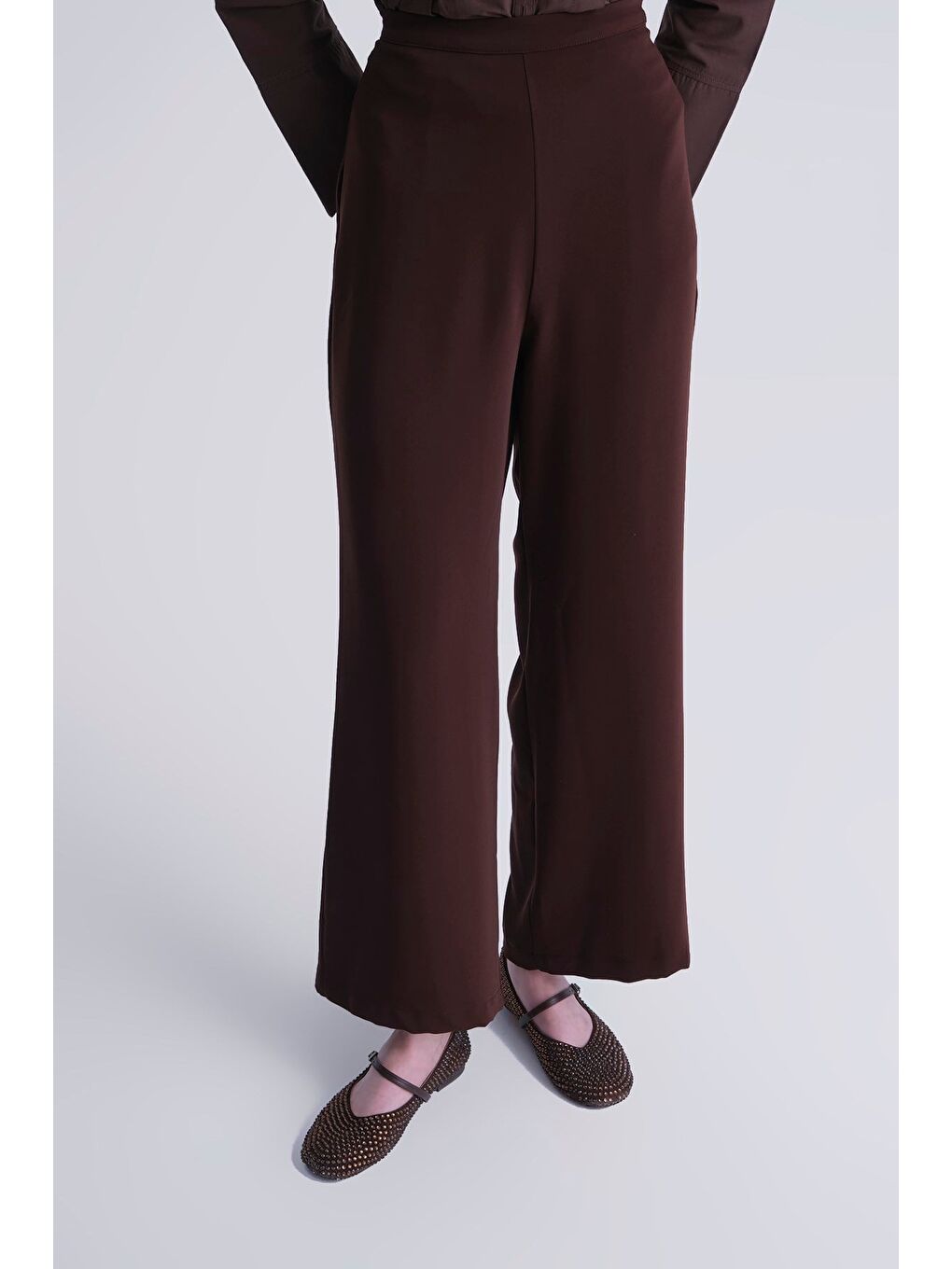 Kahverengi Pileli Palazzo Pantolon Acı Kahve-5