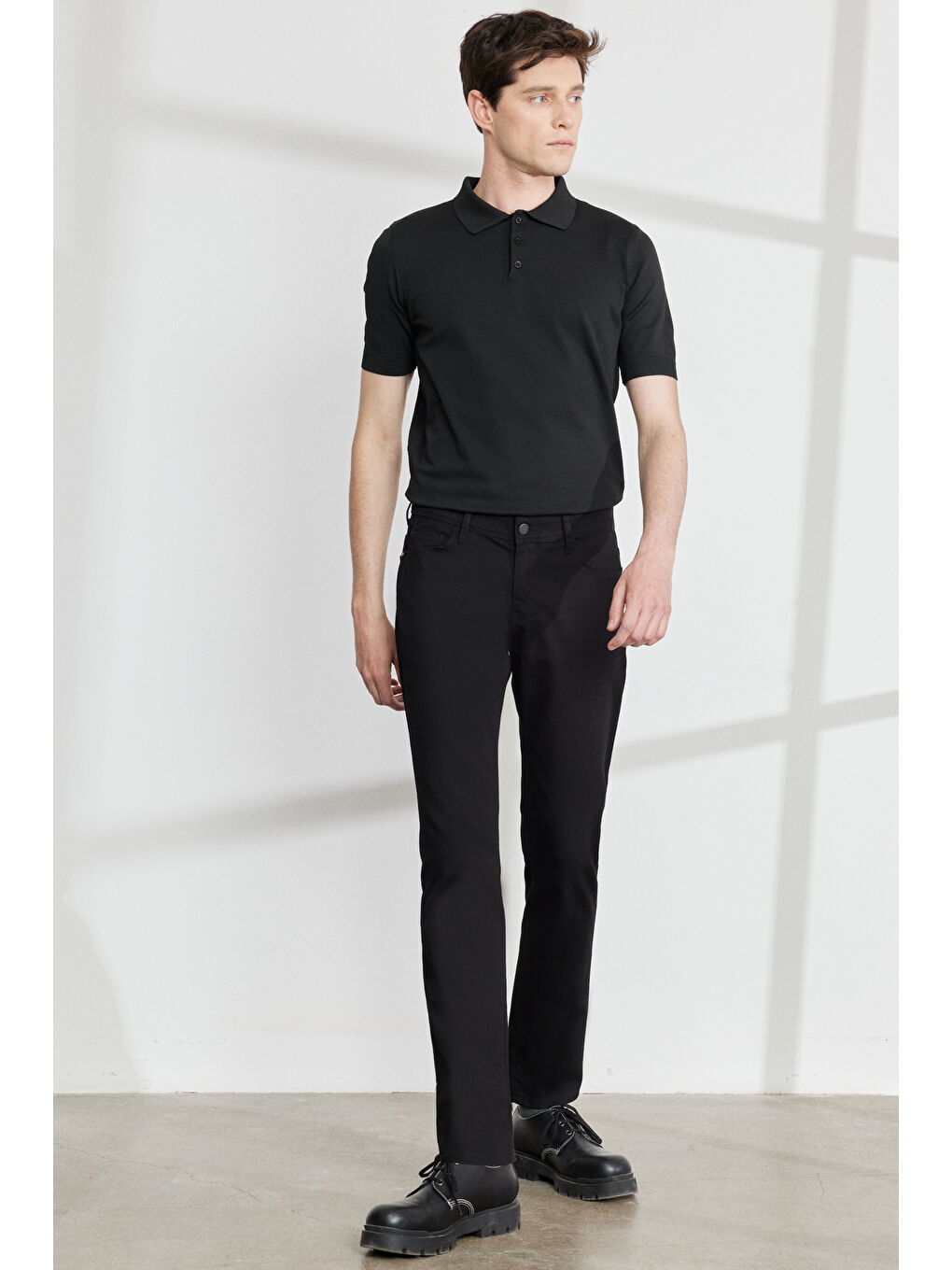 Erkek Siyah Slim Fit Dar Kesim 5 Cep Armürlü Esnek Pantolon-2