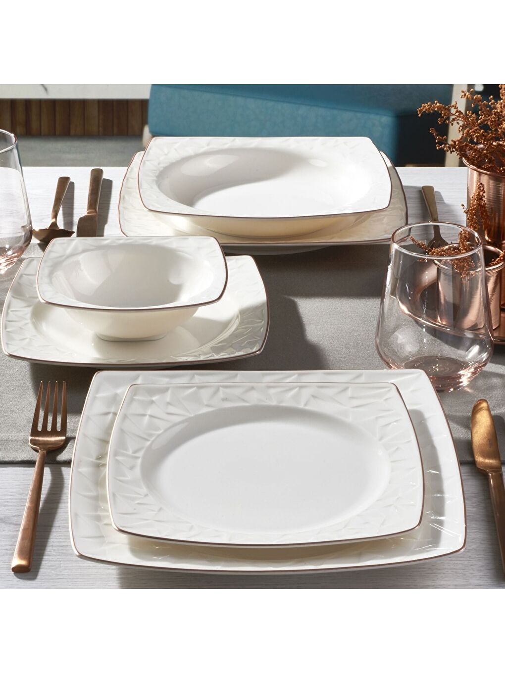 Karışık Vivente 8 Parça 2 Kişilik Bone Yemek Takımı - Copper Bakır-2