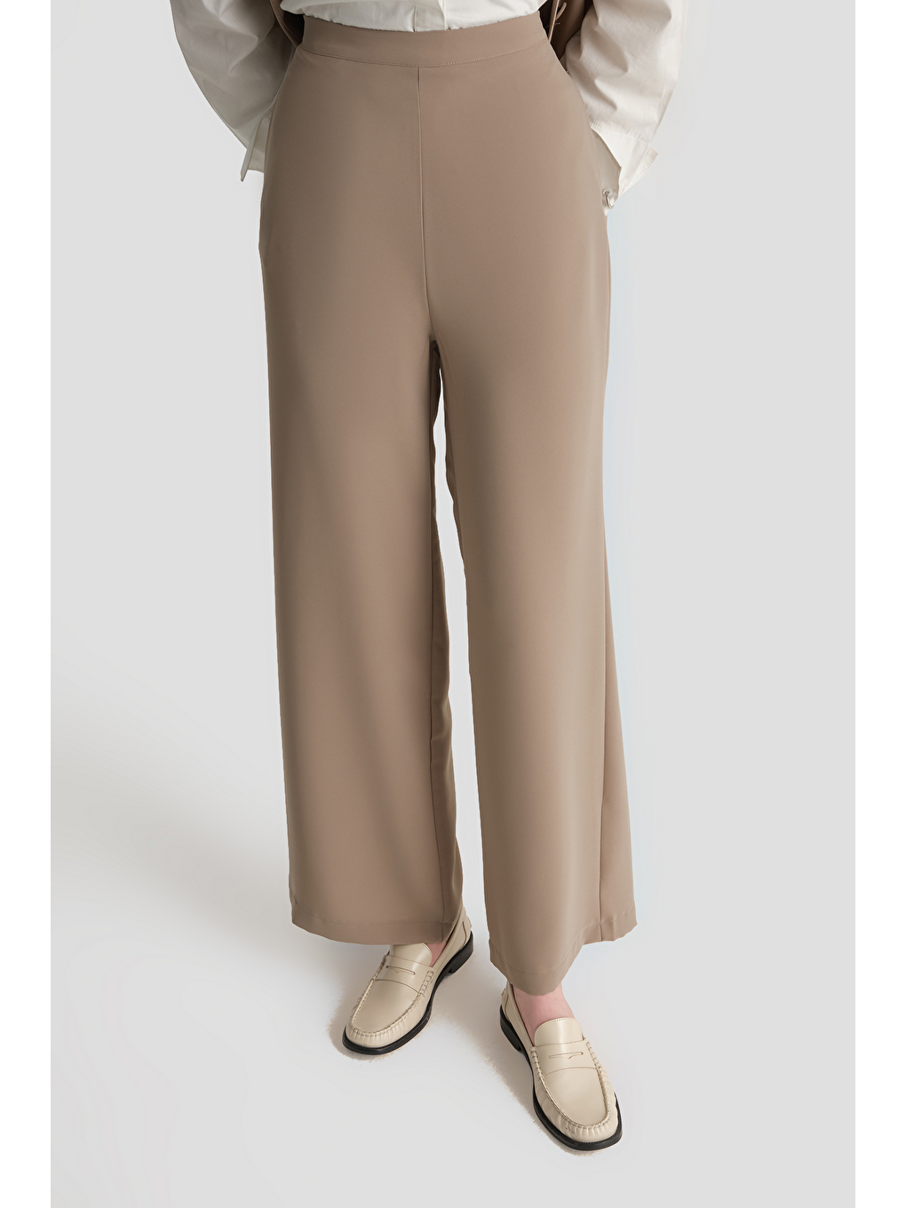 Bej Pileli Palazzo Pantolon Vizon-2