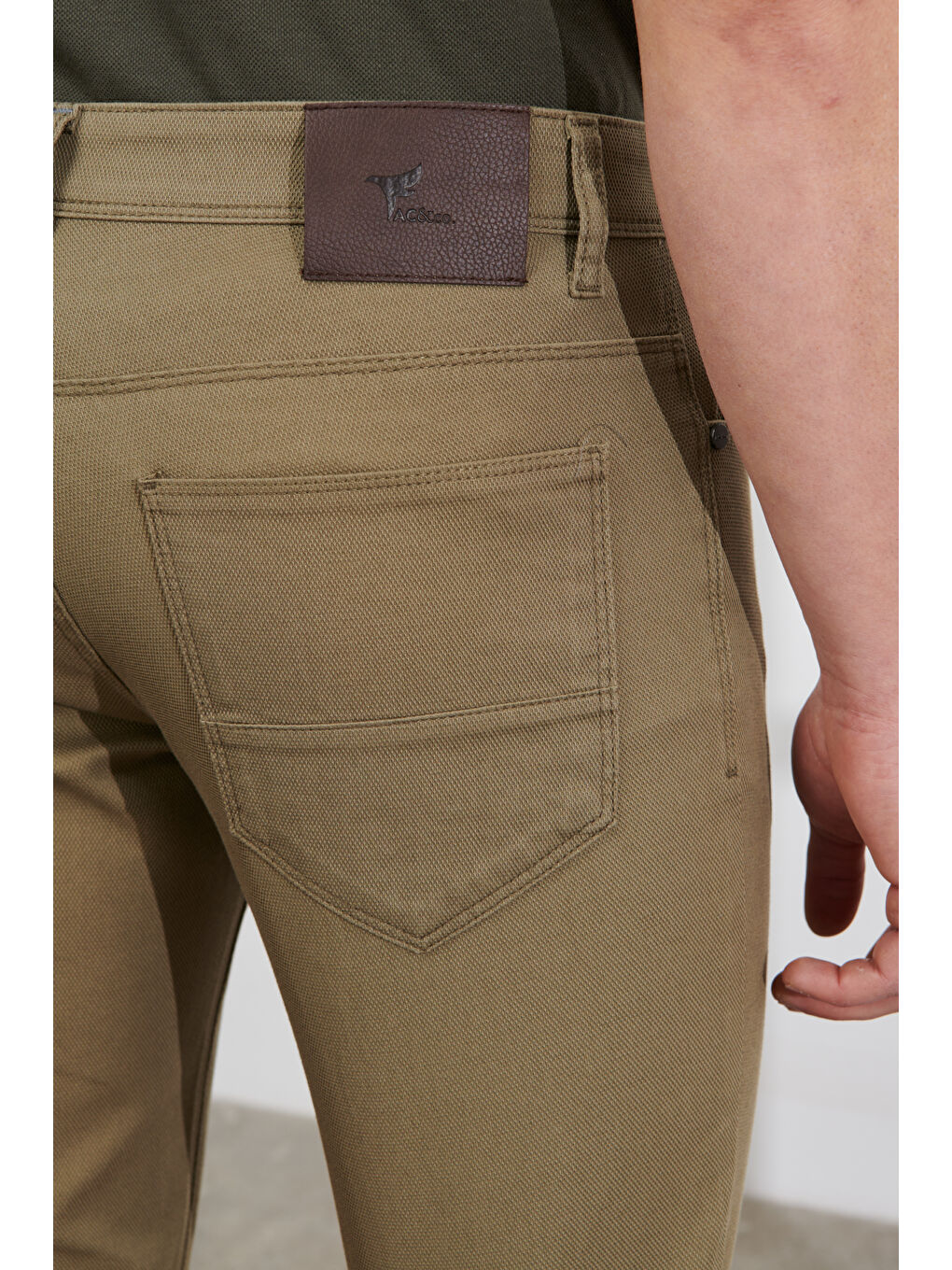 Erkek Yeşil Slim Fit Dar Kesim 5 Cep Armürlü Esnek Pantolon-4