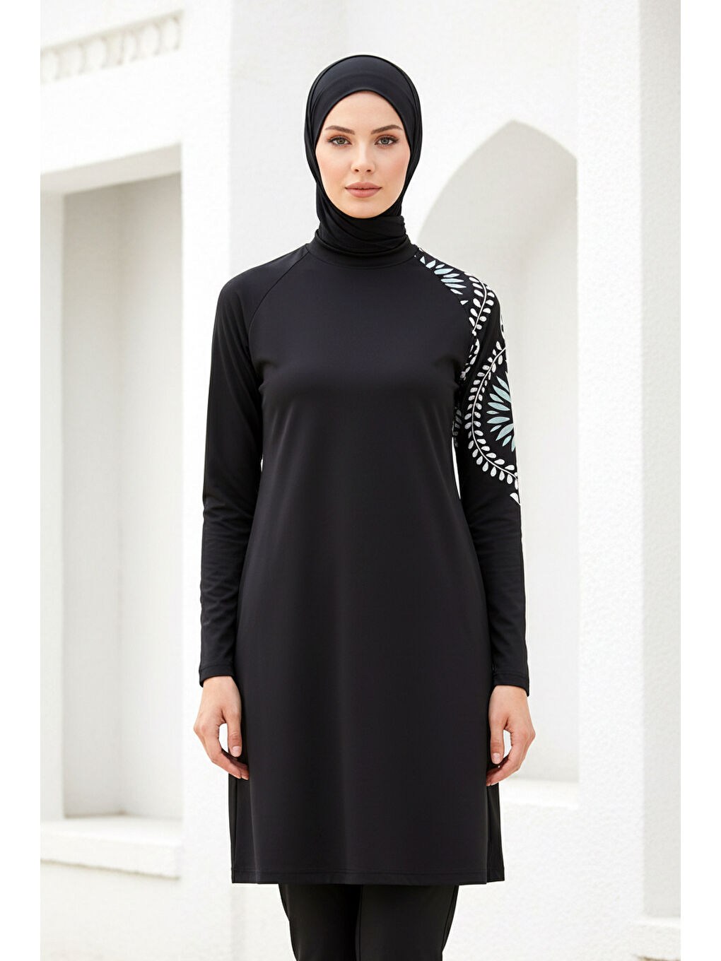 Tesettür Mayo 4’lü Tam Kapalı Desenli Siyah M2225
