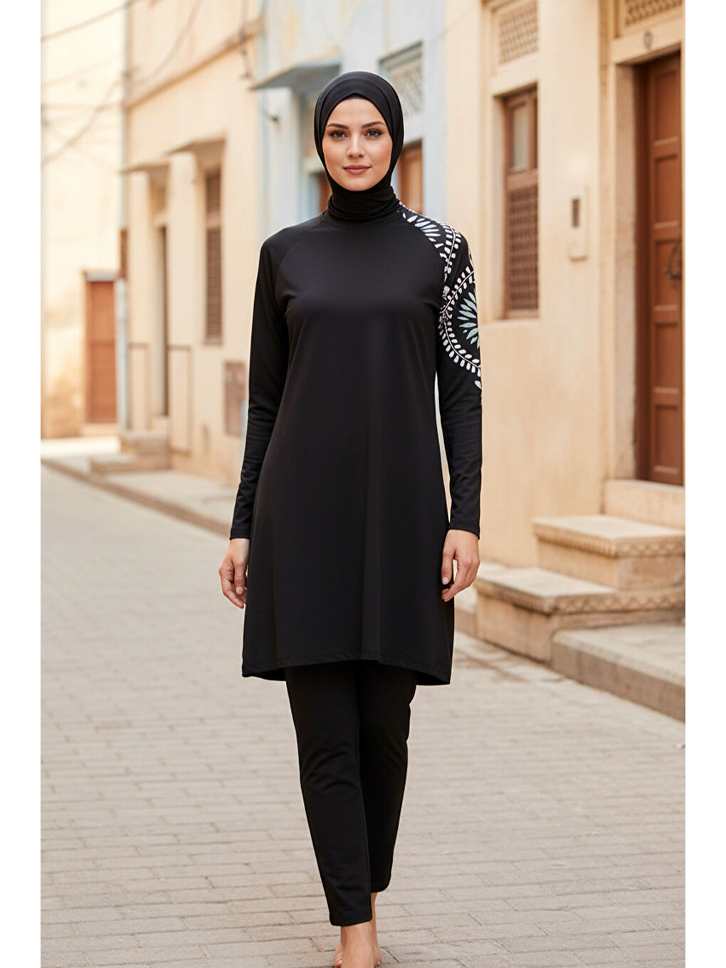 Tesettür Mayo 4’lü Tam Kapalı Desenli Siyah M2225-1