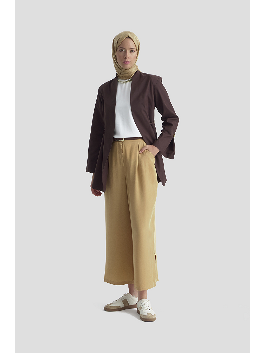 Kahverengi Lyocell Palazzo Pantolon Camel-1