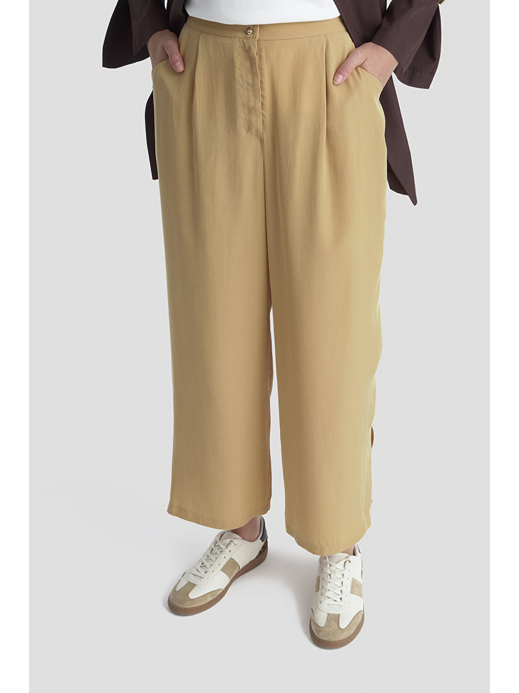 Kahverengi Lyocell Palazzo Pantolon Camel-2