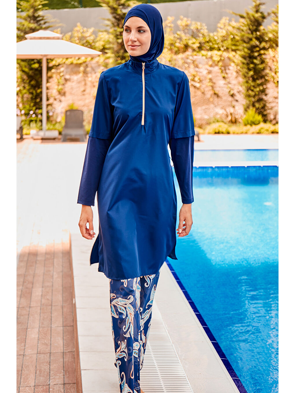 Tesettür Mayo 4’lü Tam Kapalı Yaprak Desenli Lacivert M2260-2