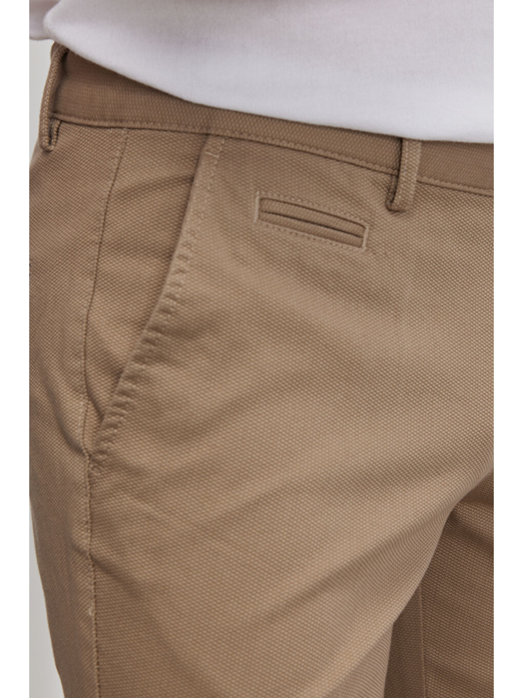Erkek Bej Slim Fit Dar Kesim Yan Cepli Pamuklu Esnek Armürlü Pantolon-5