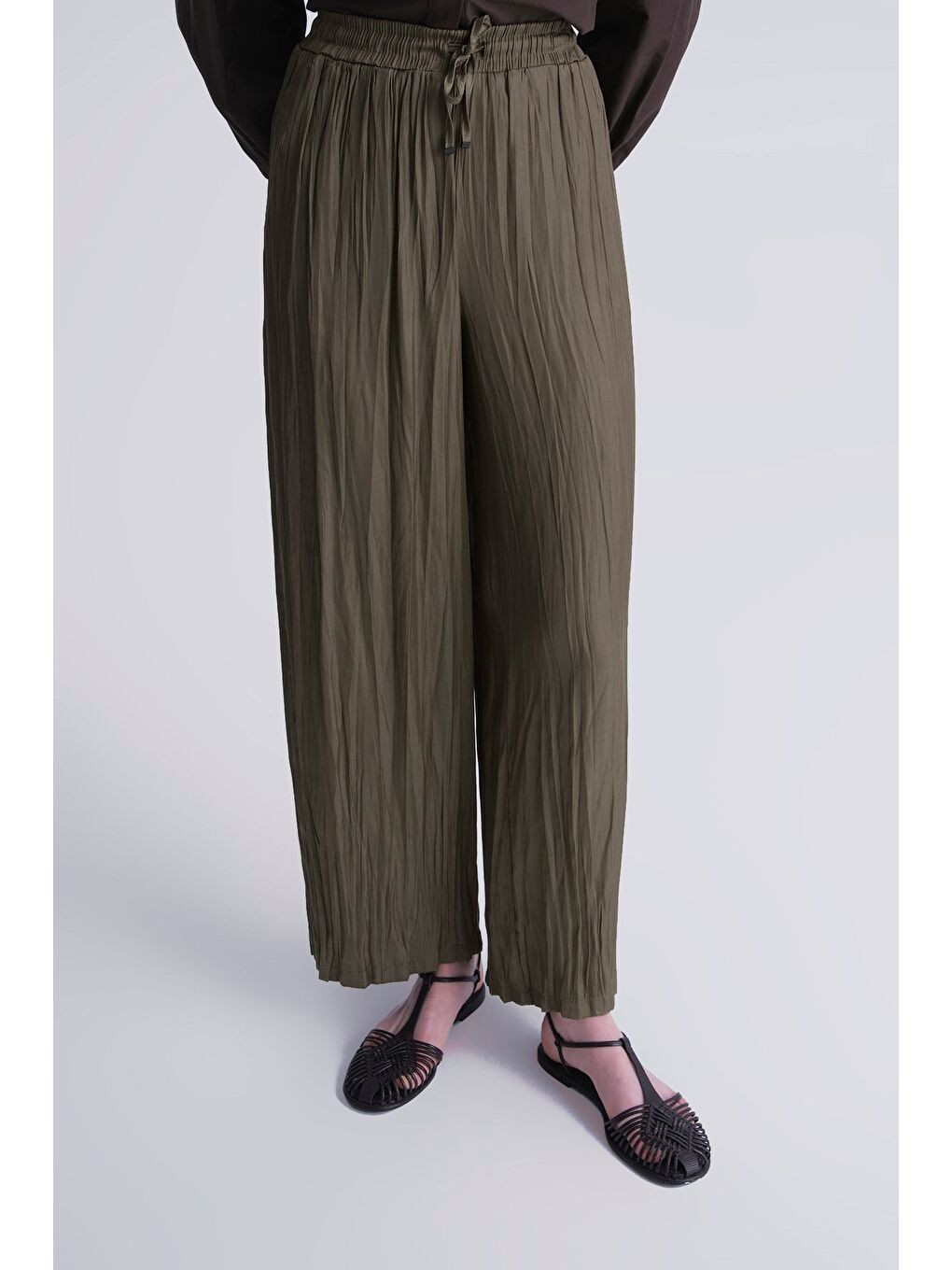 Kırışık Efektli Pantolon Yağ Yeşili-2