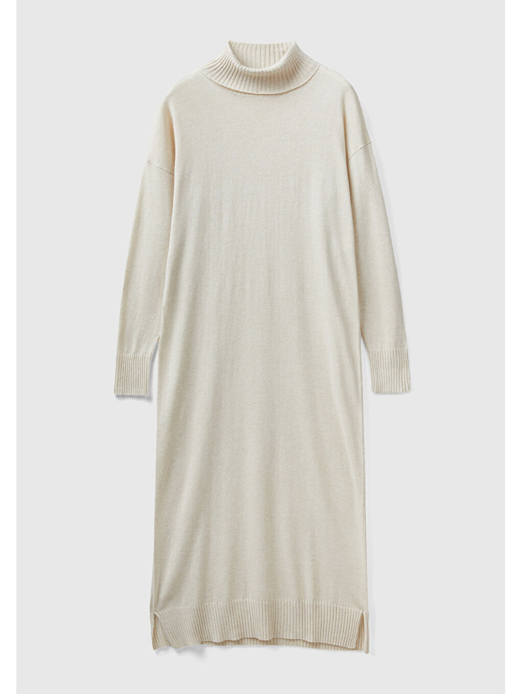 Kadın Bej Balıkçı Yaka Kaşmir Karışım Elbise-1