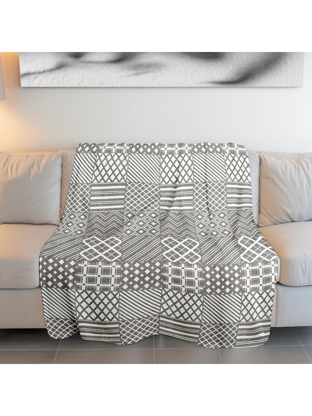 Baskılı Polar Gri Battaniye TV Battaniyesi Makinada Yıkanabilir Battaniye 80 x 100 cm-2