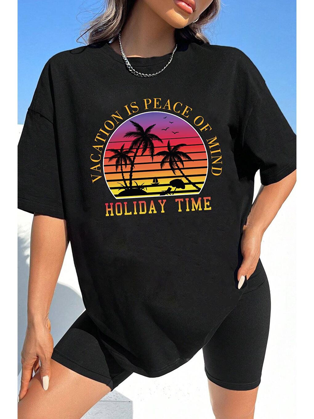 uyguntarz Siyah Unisex Holiday Time Tasarım Tshirt