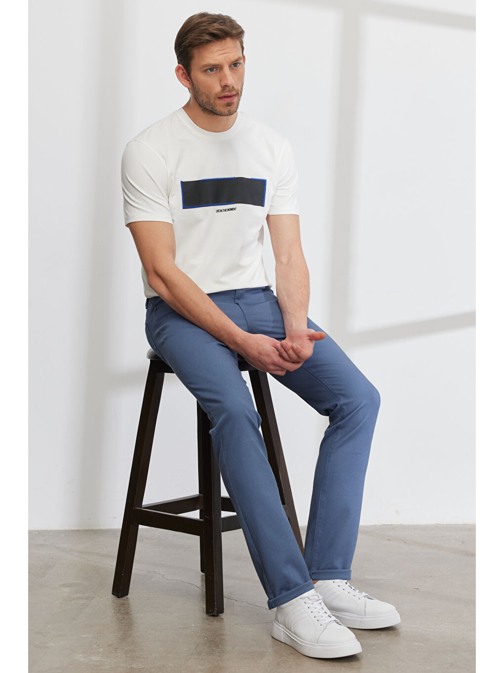 Erkek Petrol Slim Fit Dar Kesim 5 Cep Armürlü Esnek Pantolon