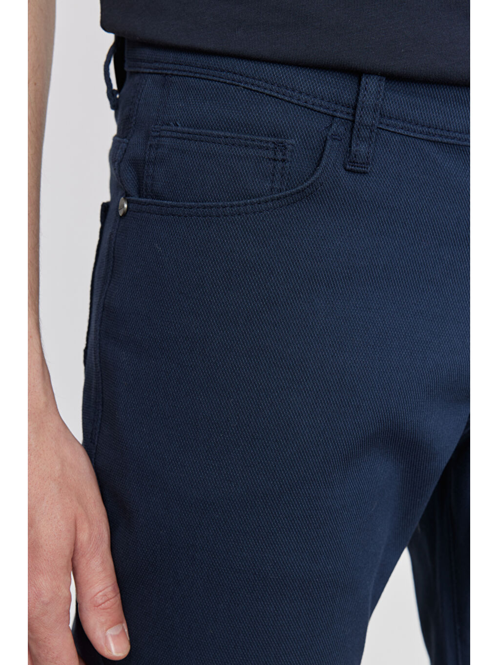 Erkek Lacivert Slim Fit Dar Kesim 5 Cep Armürlü Esnek Pantolon-2