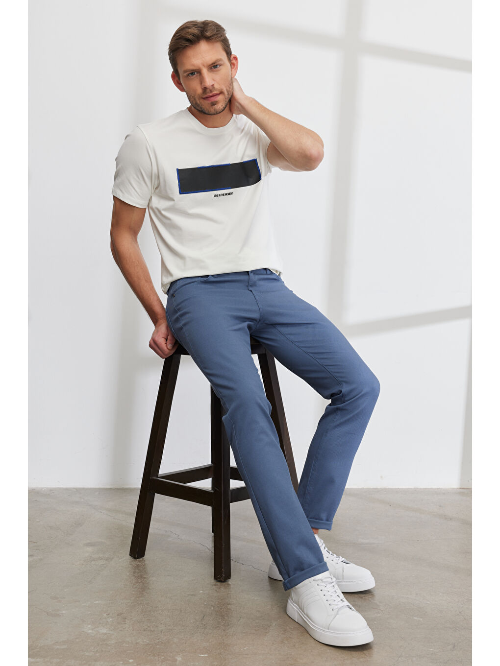 Erkek Petrol Slim Fit Dar Kesim 5 Cep Armürlü Esnek Pantolon-1