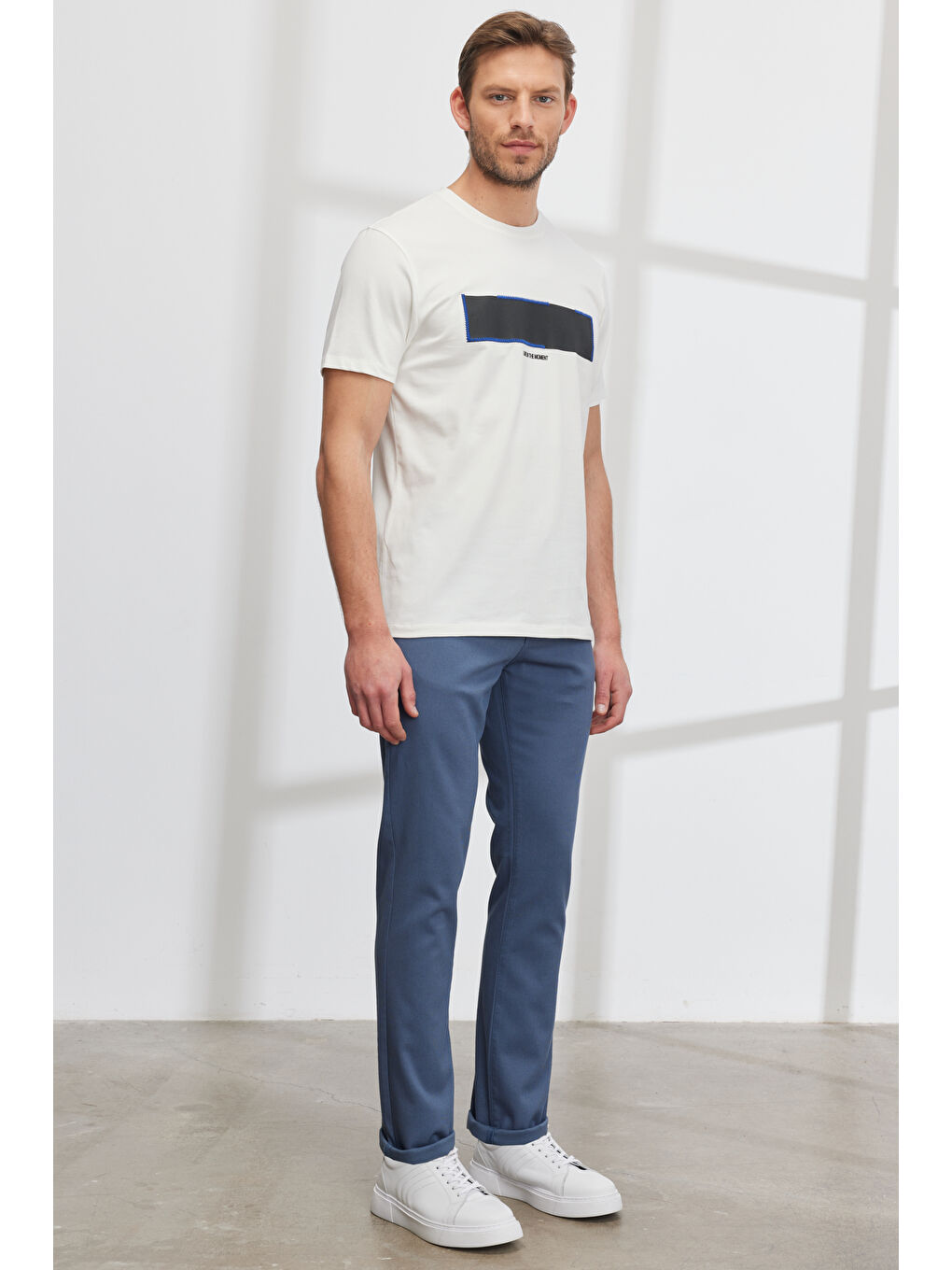 Erkek Petrol Slim Fit Dar Kesim 5 Cep Armürlü Esnek Pantolon-2