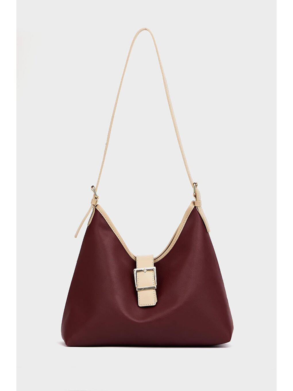 Gold Toka Detaylı  El Ve Omuz Çantası Bordo