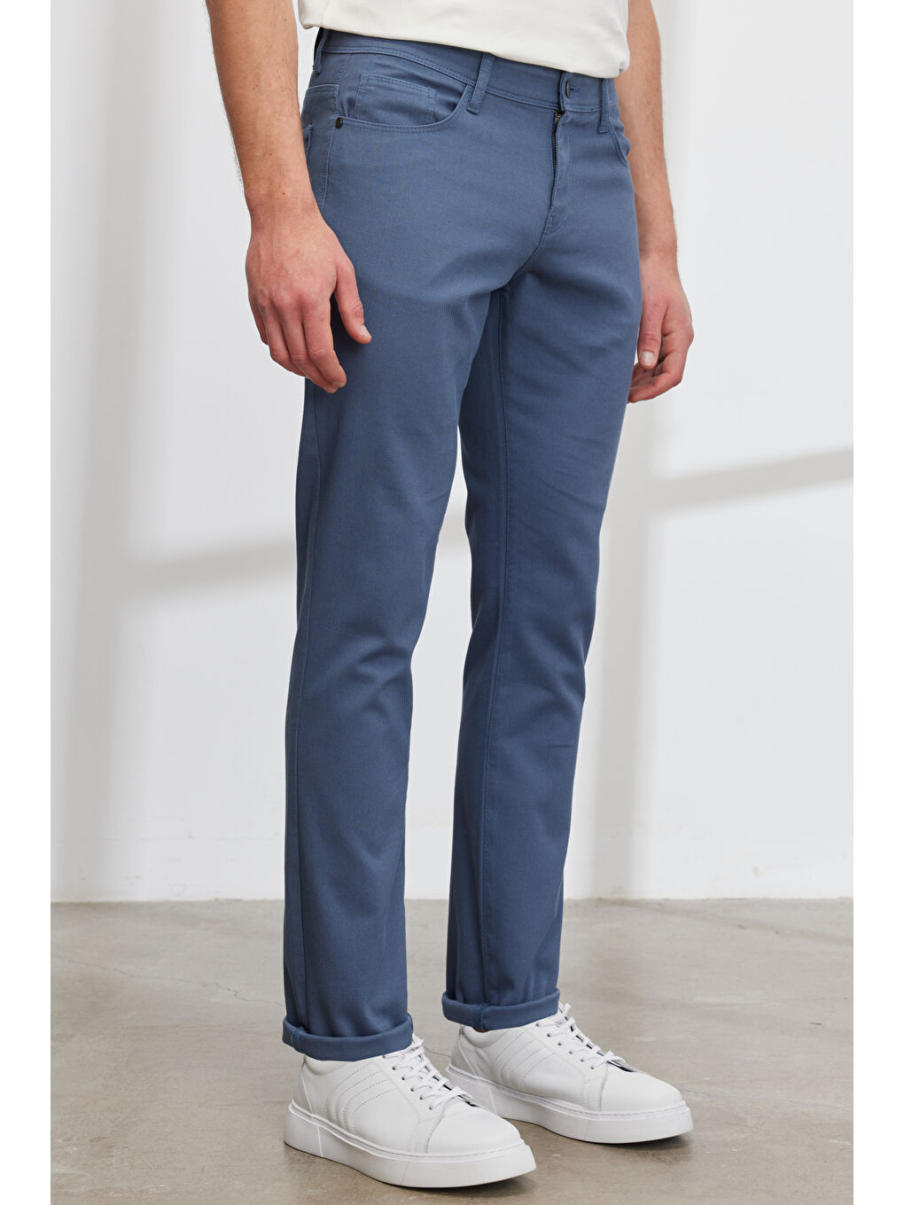 Erkek Petrol Slim Fit Dar Kesim 5 Cep Armürlü Esnek Pantolon-3