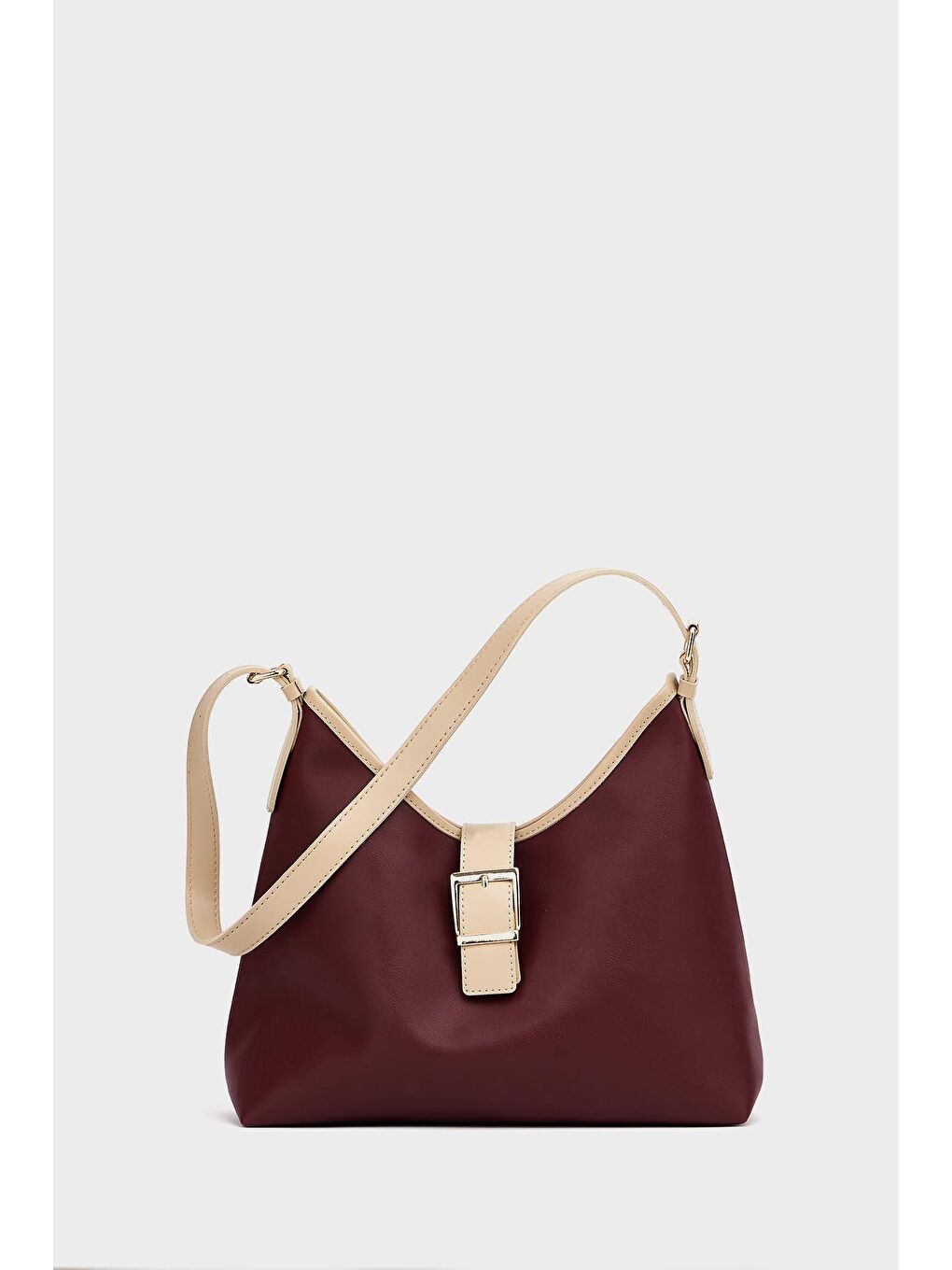 Gold Toka Detaylı  El Ve Omuz Çantası Bordo-1