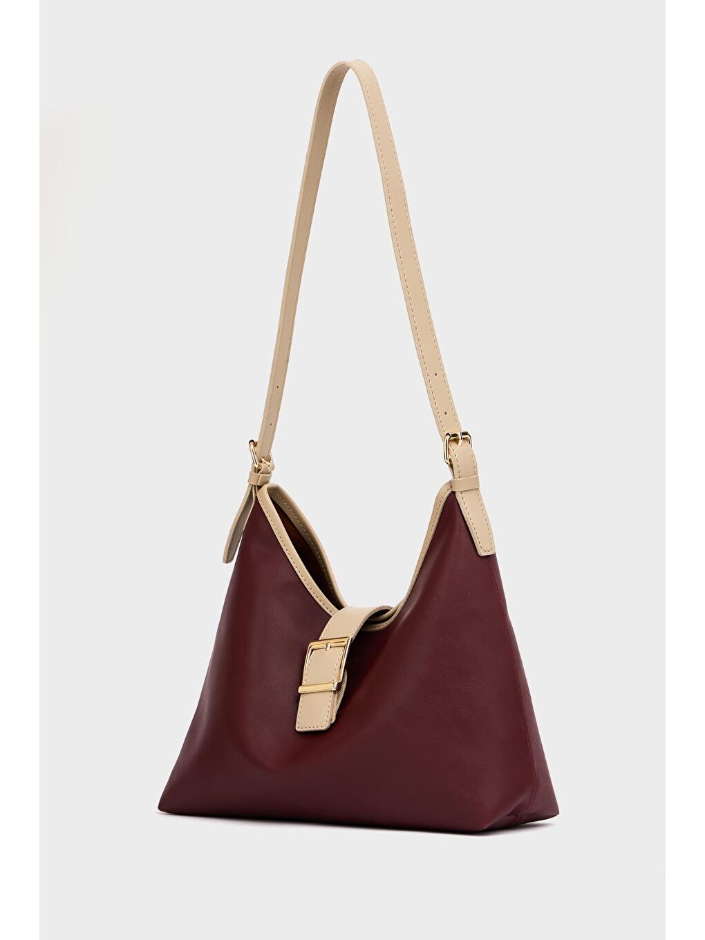 Gold Toka Detaylı  El Ve Omuz Çantası Bordo-2