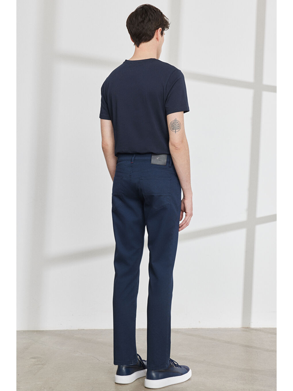 Erkek Lacivert Slim Fit Dar Kesim 5 Cep Armürlü Esnek Pantolon-4