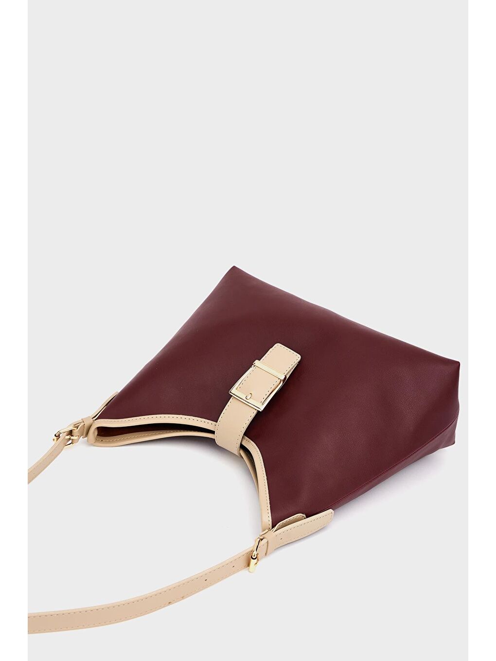 Gold Toka Detaylı  El Ve Omuz Çantası Bordo-3