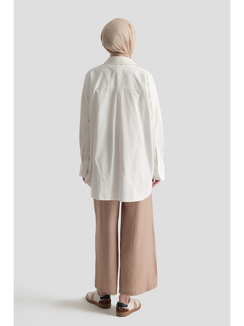 Bej Beli Lastikli Palazzo Pantolon Vizon-3