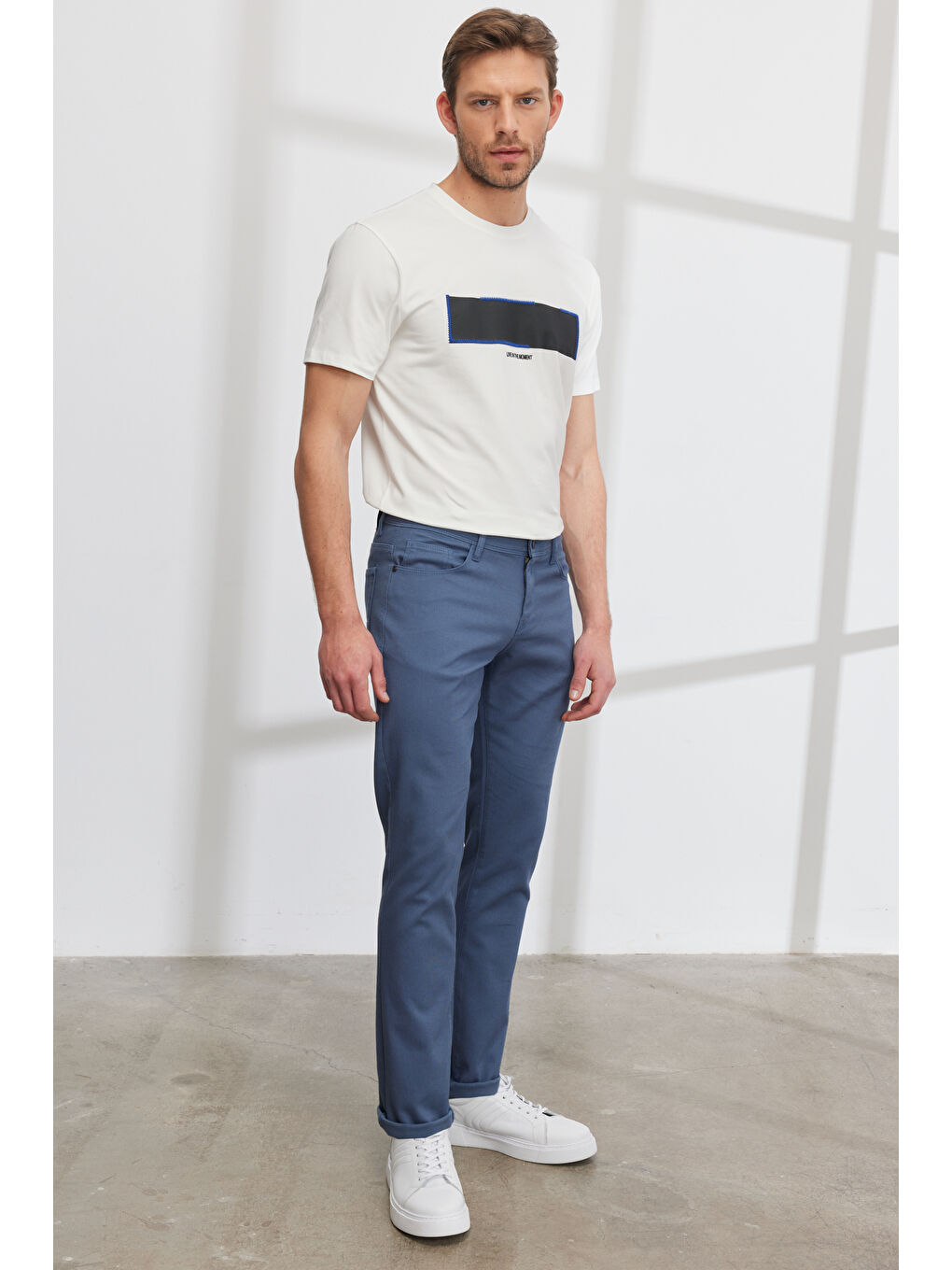 Erkek Petrol Slim Fit Dar Kesim 5 Cep Armürlü Esnek Pantolon-4