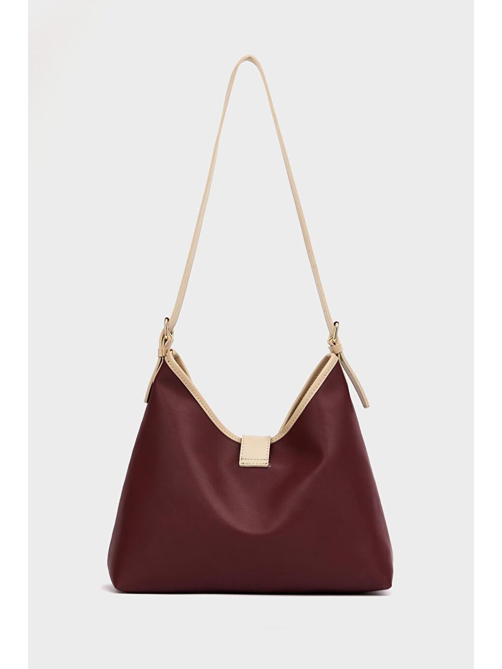 Gold Toka Detaylı  El Ve Omuz Çantası Bordo-4