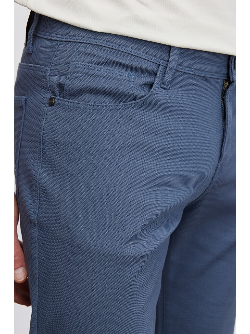 Erkek Petrol Slim Fit Dar Kesim 5 Cep Armürlü Esnek Pantolon-5