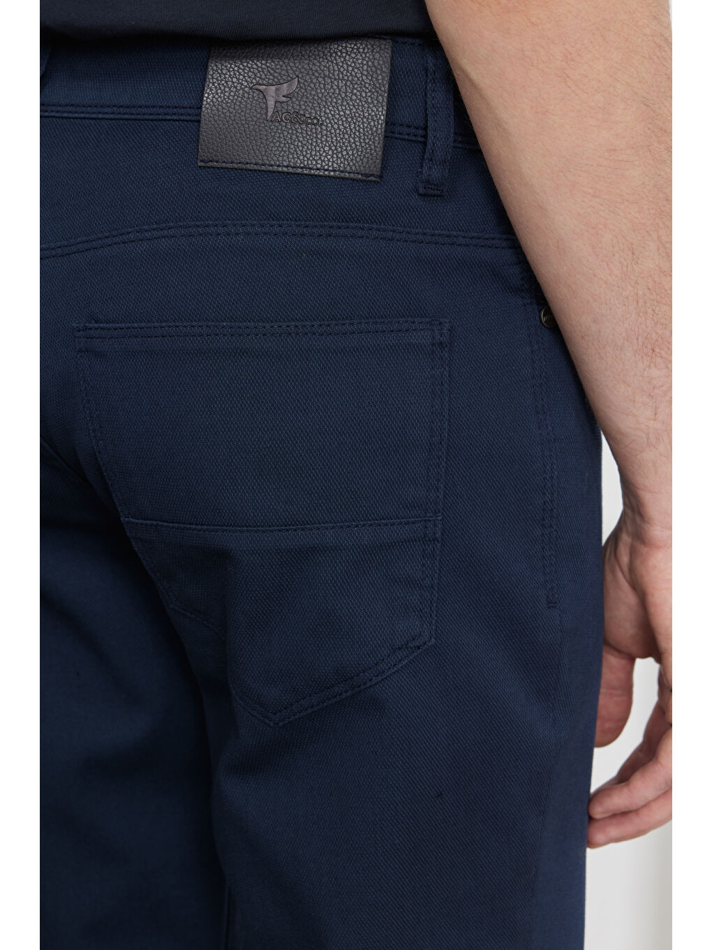 Erkek Lacivert Slim Fit Dar Kesim 5 Cep Armürlü Esnek Pantolon-5