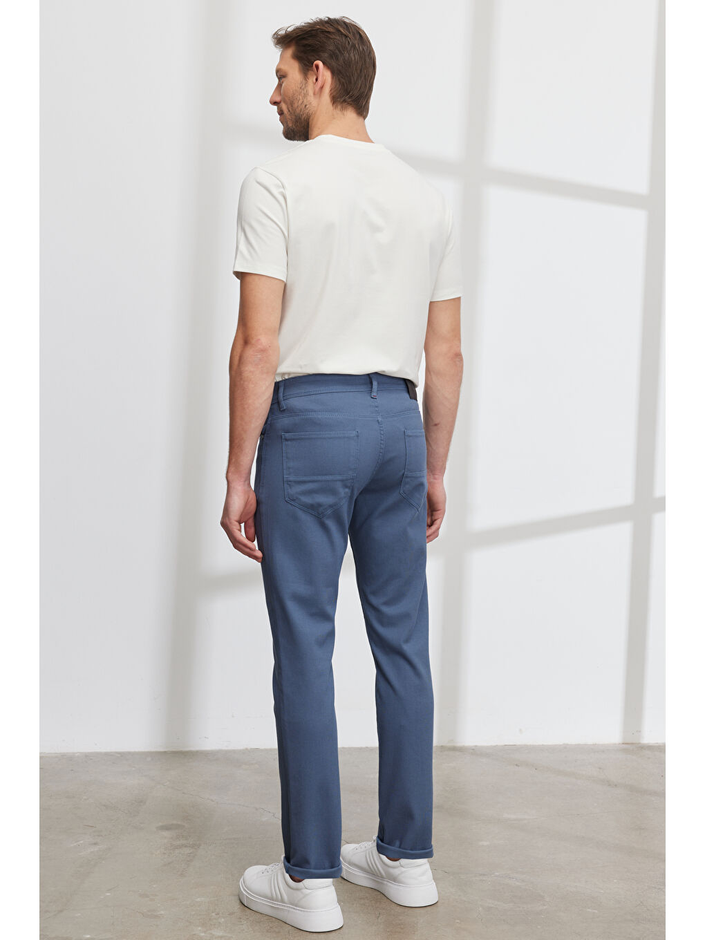 Erkek Petrol Slim Fit Dar Kesim 5 Cep Armürlü Esnek Pantolon-6