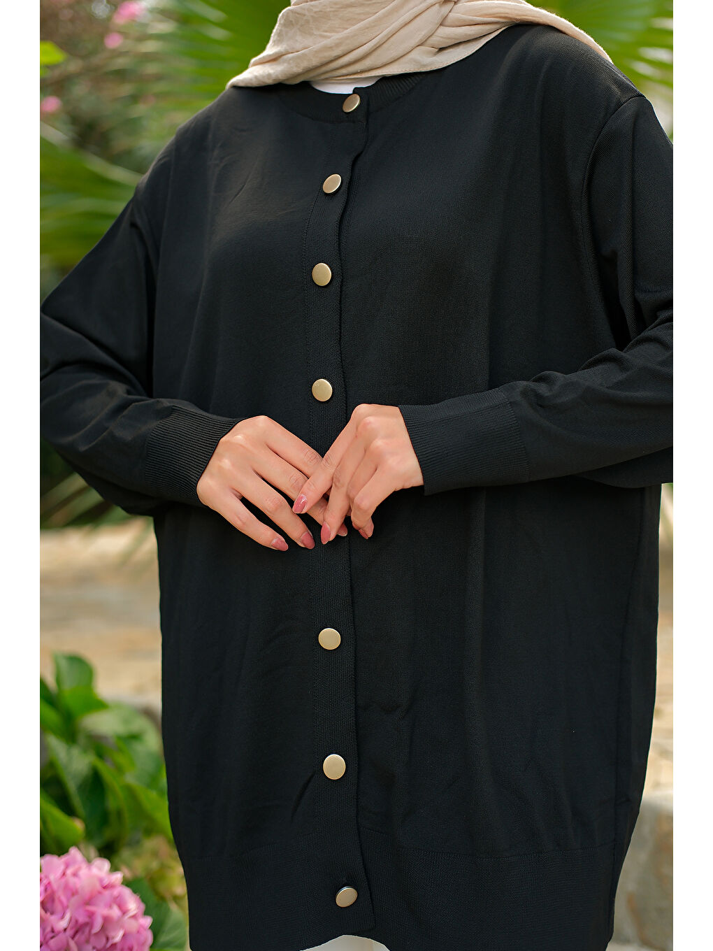 Kadın Ön Düğmeli Hırka Siyah-4