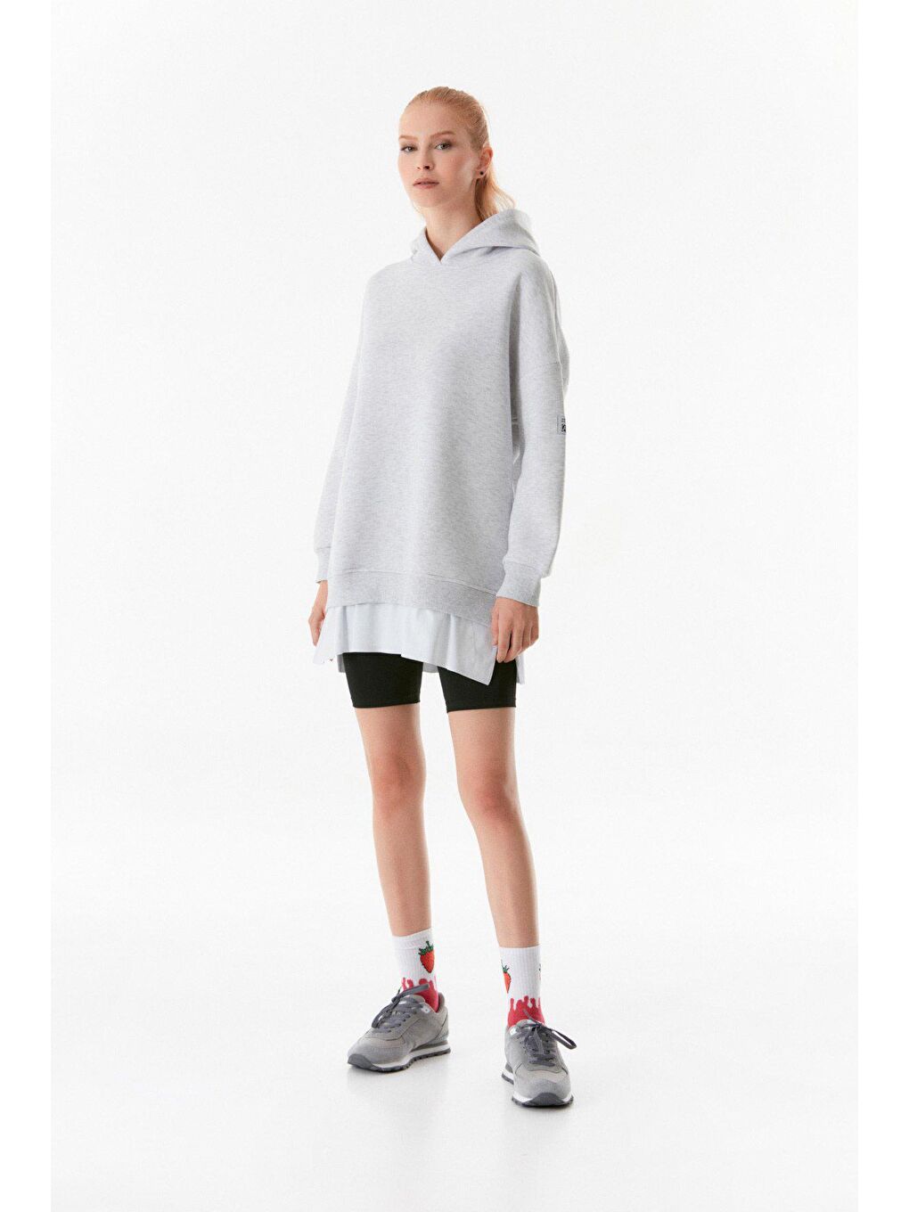 Fullamoda Gri Basic Kapüşonlu Oversize Sweatshirt