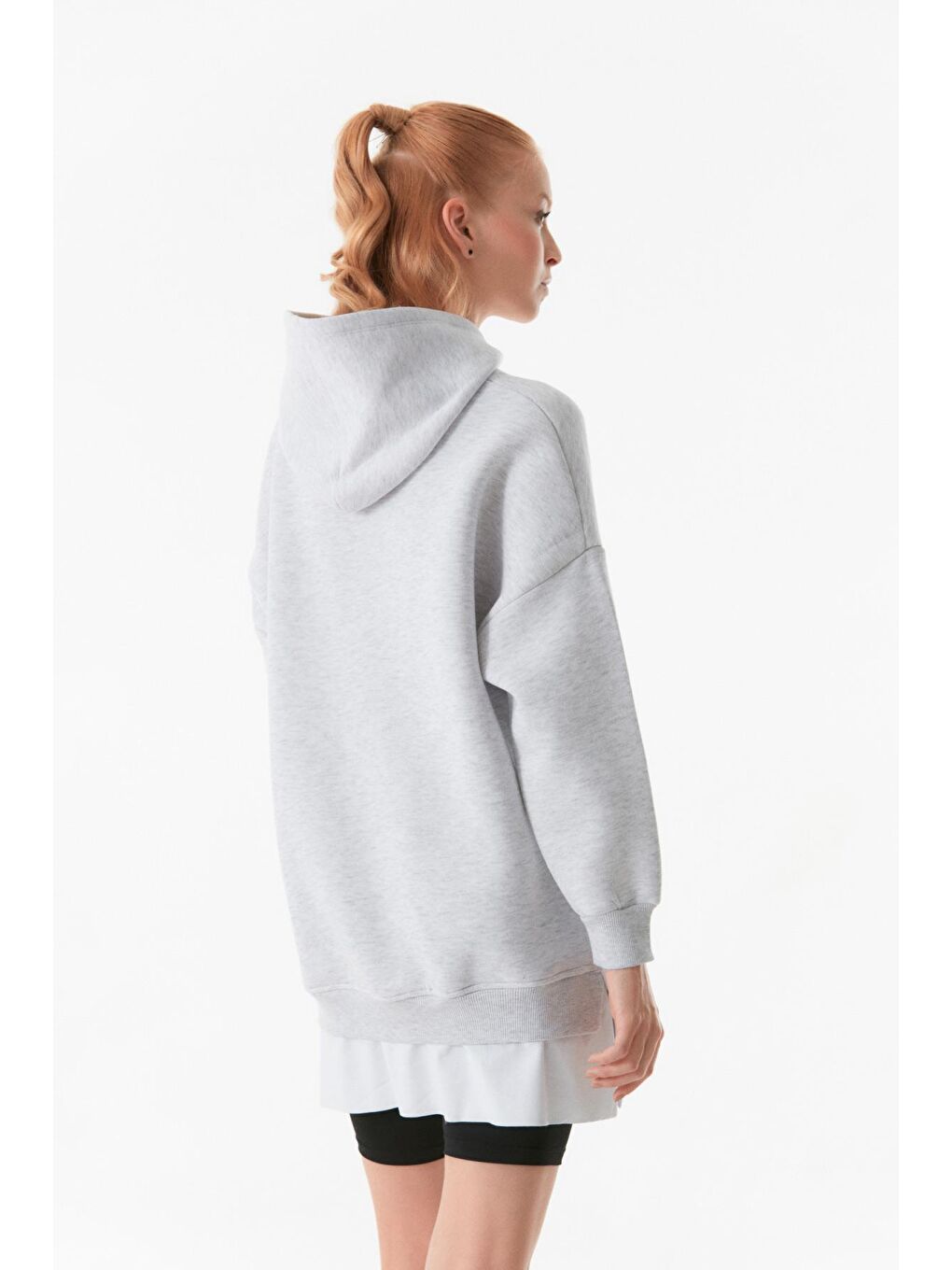 Fullamoda Gri Basic Kapüşonlu Oversize Sweatshirt - 2