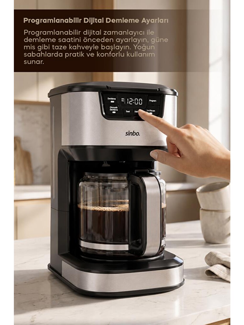 Scm-9040 Gümüş Otomatik Zaman Ayarlı Xl 14 Fincan Filtre Kahve Makinesi Dijital Göstergeli-3