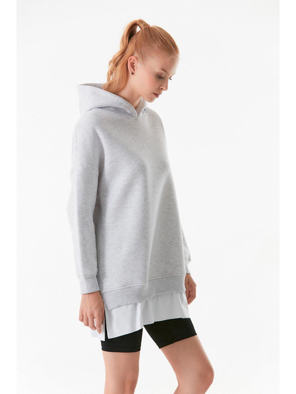 Fullamoda Gri Basic Kapüşonlu Oversize Sweatshirt - 3