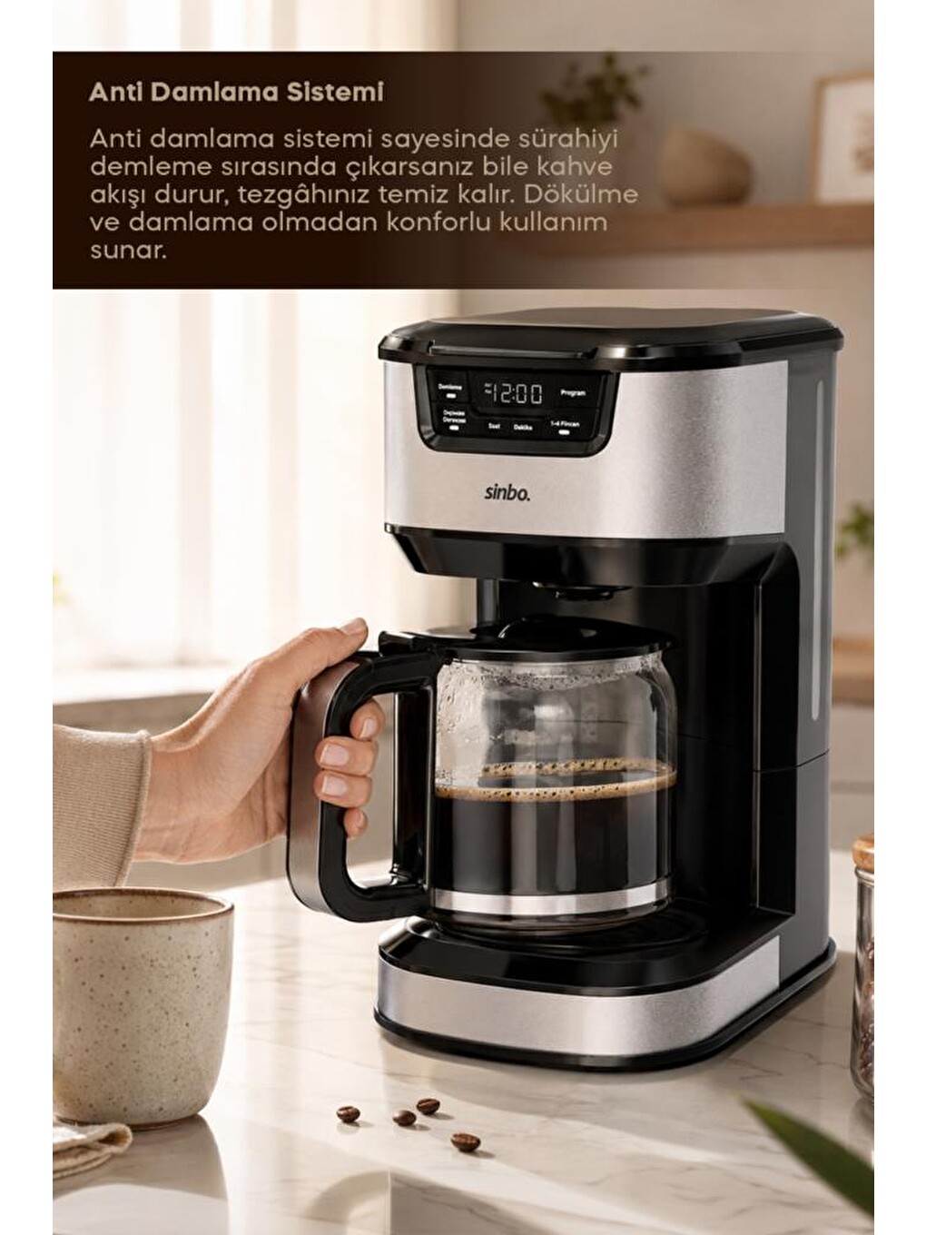 Scm-9040 Gümüş Otomatik Zaman Ayarlı Xl 14 Fincan Filtre Kahve Makinesi Dijital Göstergeli-6