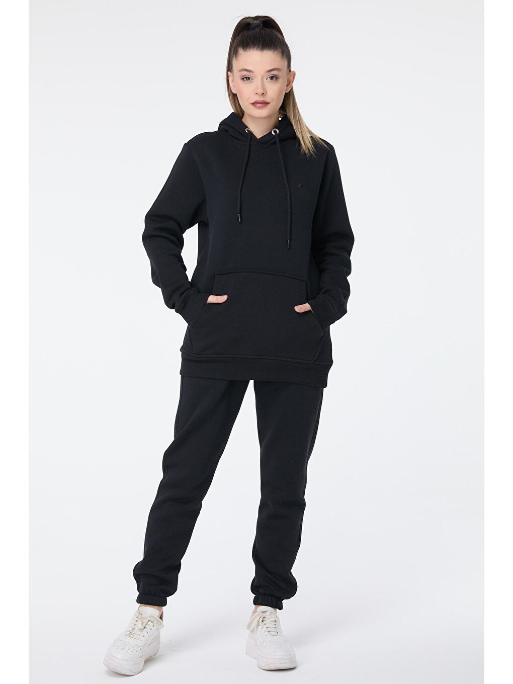 Kapüşonlu Yaka Kadın Siyah Eşofman Takımı - 23731